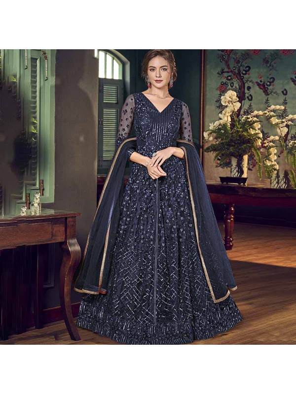 Ravishing Navy Blue Net Designer Anarkali Suit